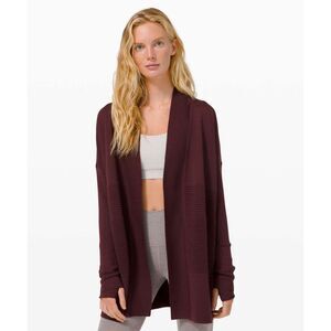 Lululemon Sit In Lotus Wrap II Cassis Merino Wool Cardigan EUC pockets 6 plum